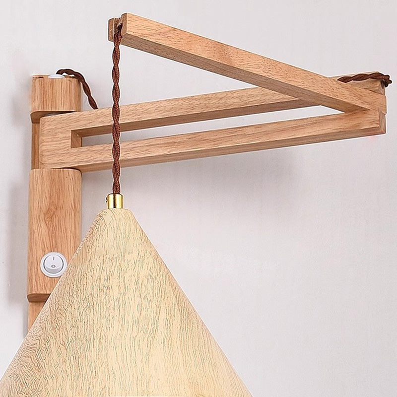 Swing Arm Cone Wood Wall Lamp