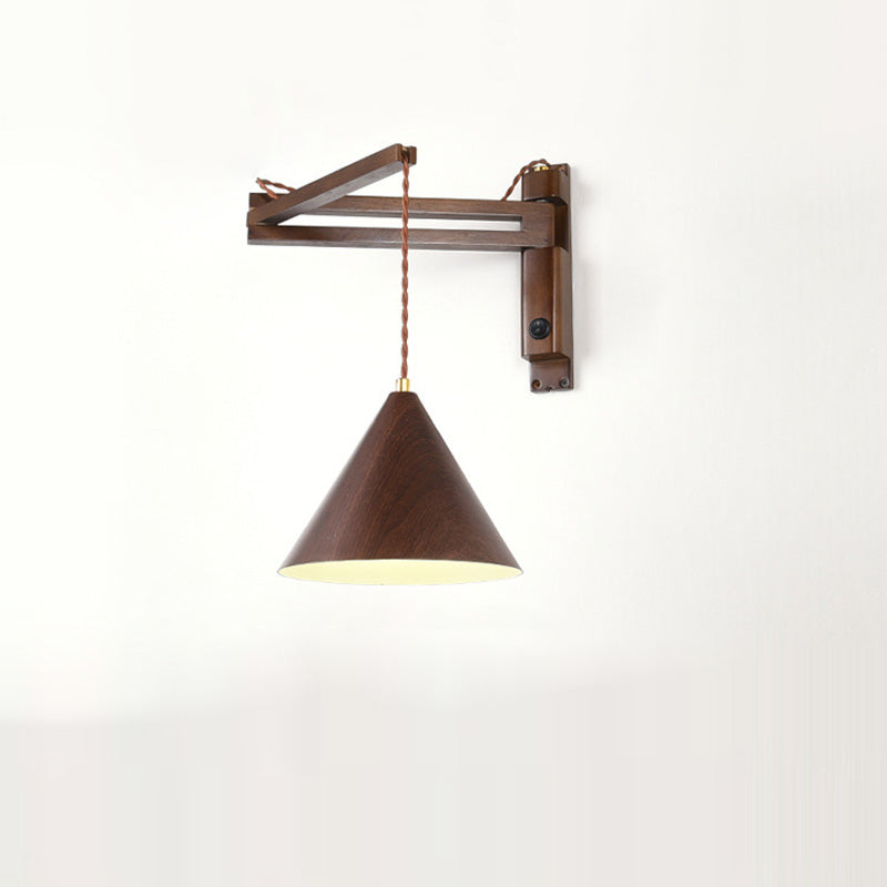 Swing Arm Cone Wood Wall Lamp