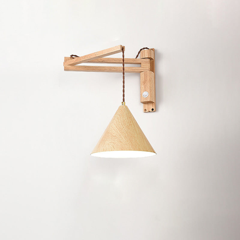 Swing Arm Cone Wood Wall Lamp