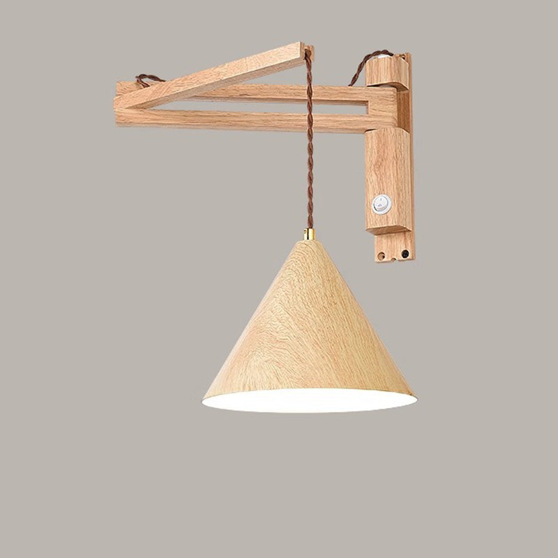 Swing Arm Cone Wood Wall Lamp