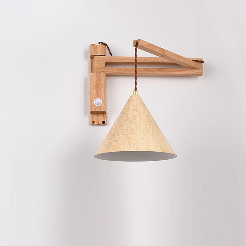 Swing Arm Cone Wood Wall Lamp