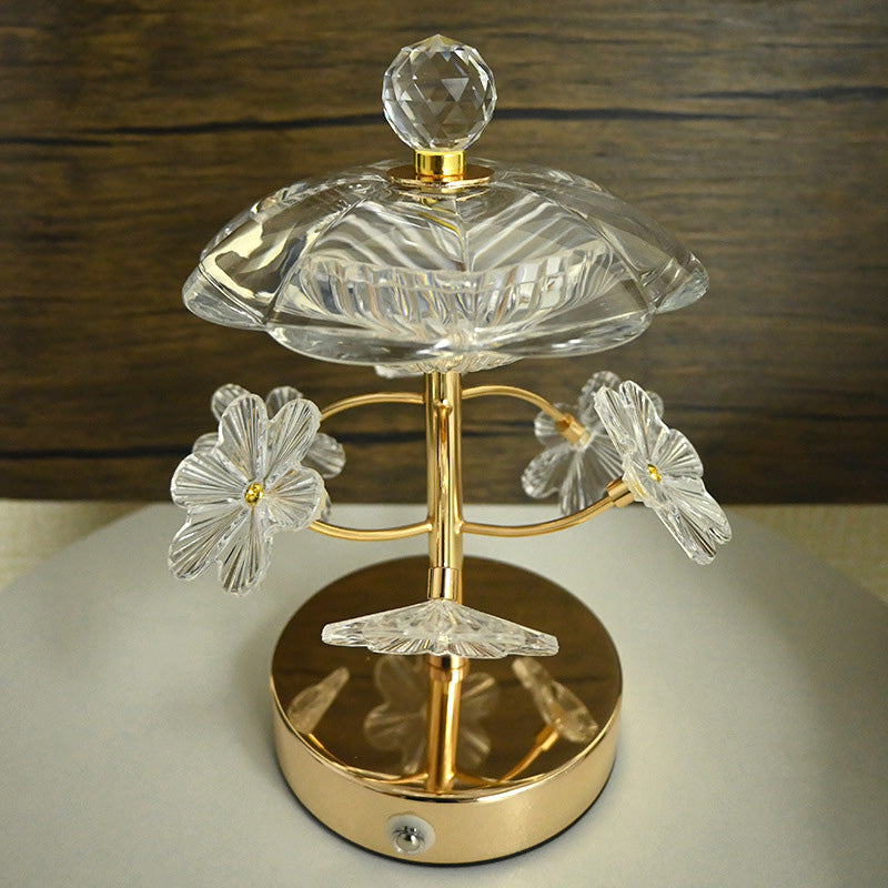 Round Flower Crystal Metal Table Lamp