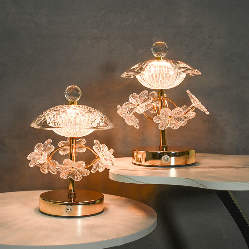 Round Flower Crystal Metal Table Lamp