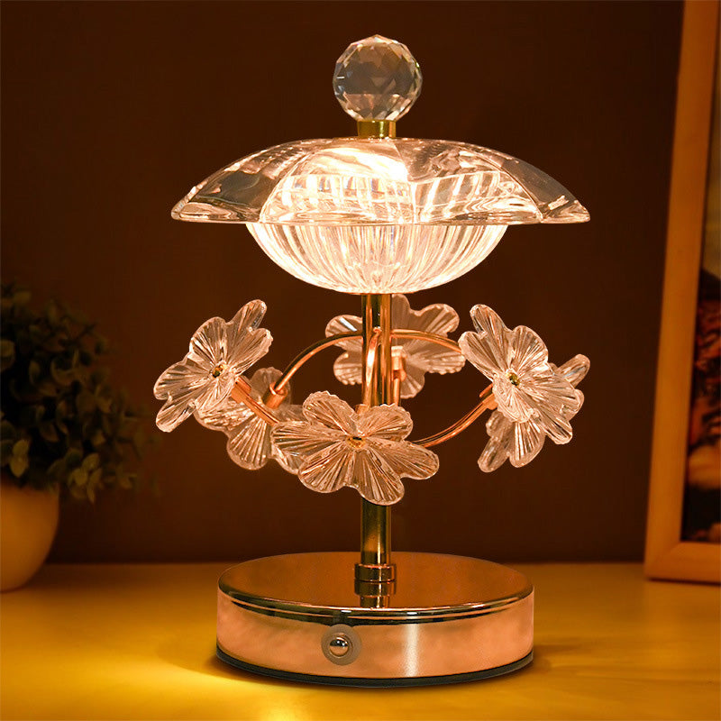 Round Flower Crystal Metal Table Lamp