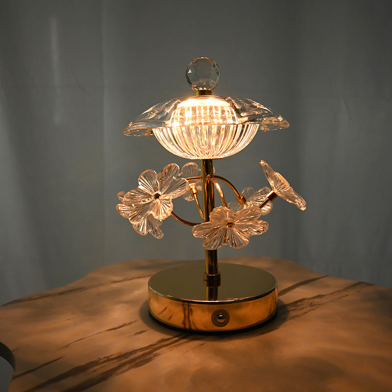 Round Flower Crystal Metal Table Lamp