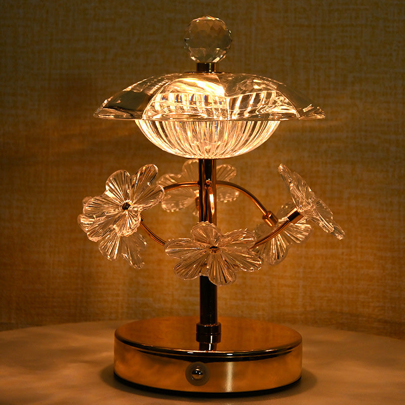 Round Flower Crystal Metal Table Lamp