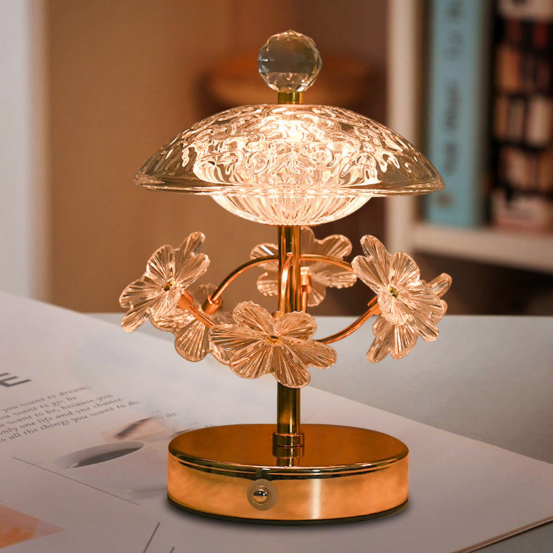 Round Flower Crystal Metal Table Lamp