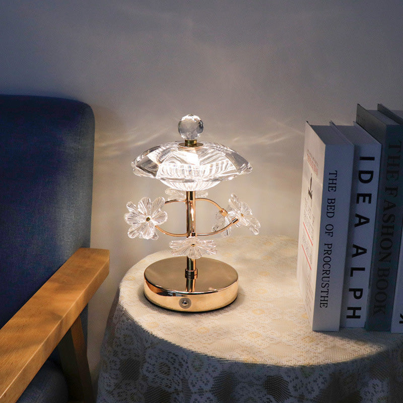 Round Flower Crystal Metal Table Lamp