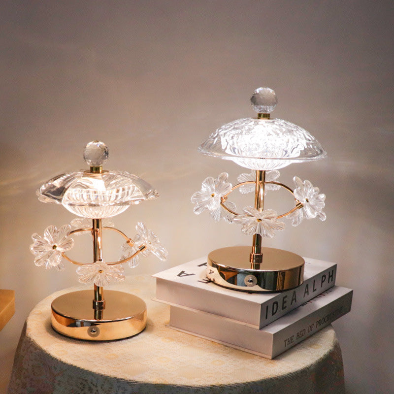 Round Flower Crystal Metal Table Lamp