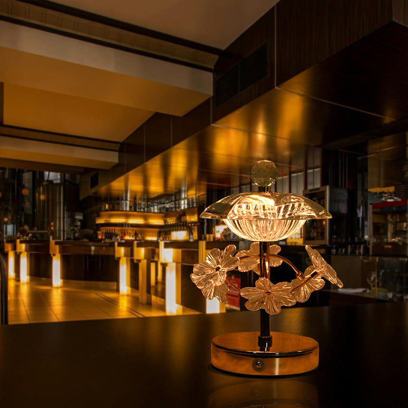 Round Flower Crystal Metal Table Lamp