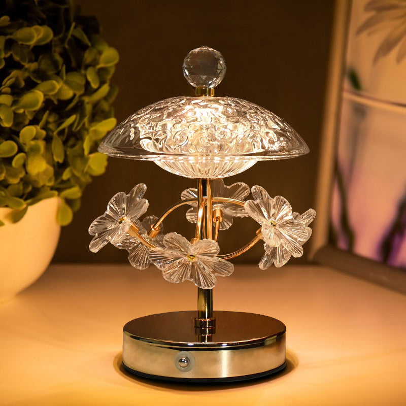 Round Flower Crystal Metal Table Lamp