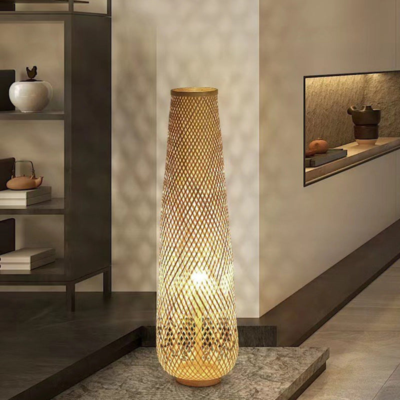 Traditional Chinese Cylinder Bamboo Floor Lamp