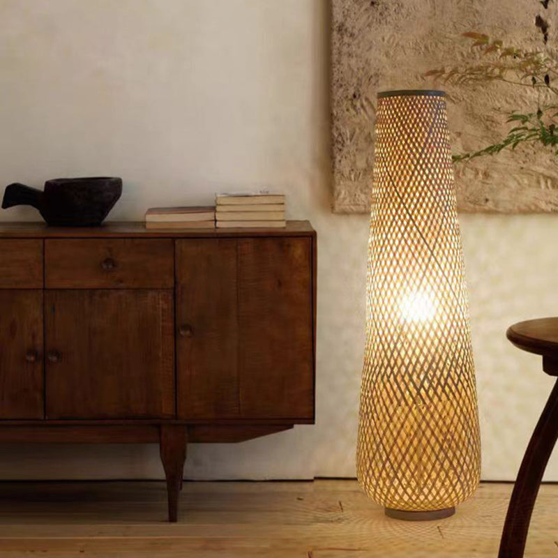 Traditional Chinese Cylinder Bamboo Floor Lamp