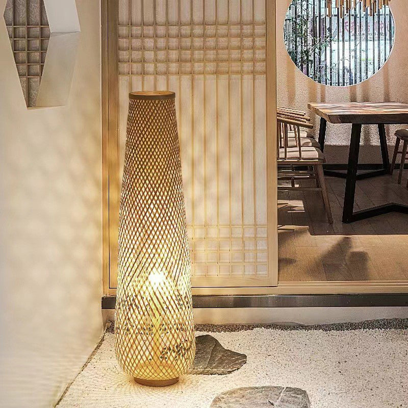 Traditional Chinese Cylinder Bamboo Floor Lamp