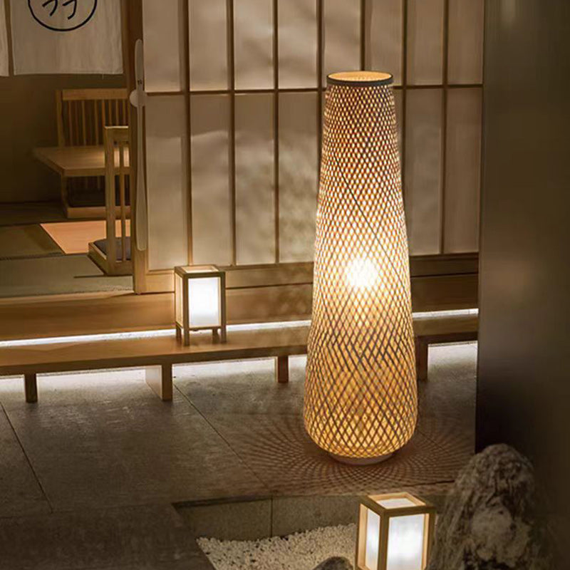 Traditional Chinese Cylinder Bamboo Floor Lamp