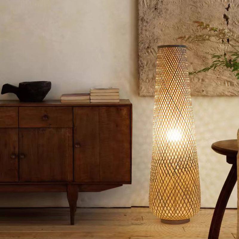 Traditional Chinese Cylinder Bamboo Floor Lamp