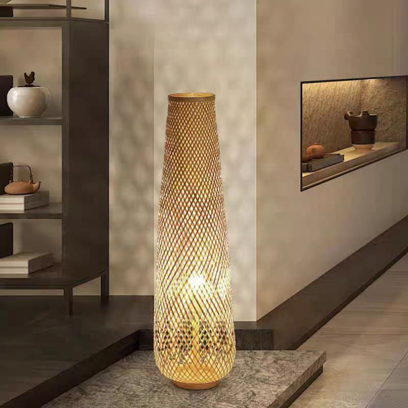 Traditional Chinese Cylinder Bamboo Floor Lamp