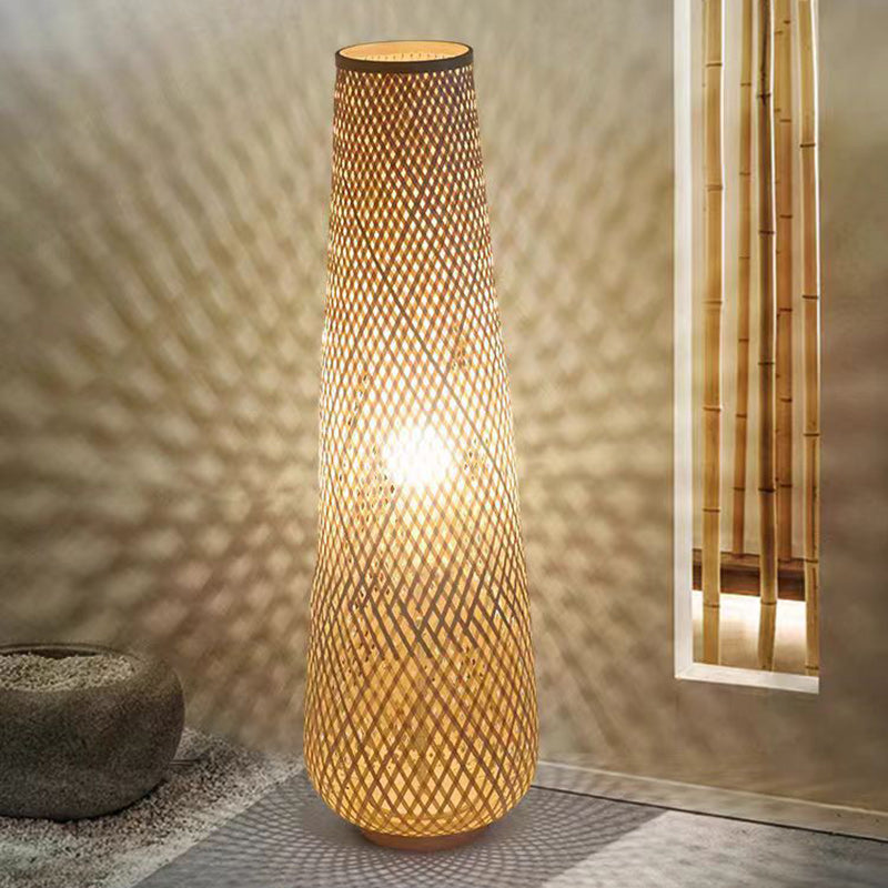 Traditional Chinese Cylinder Bamboo Floor Lamp