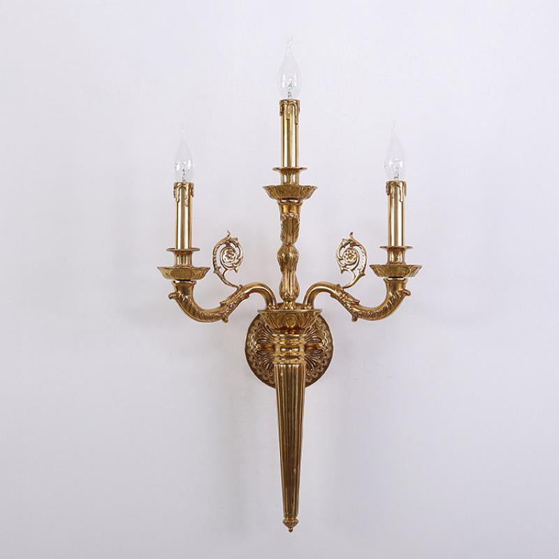Candelabra Carved Curved Rod 3-Light Wall Lamp