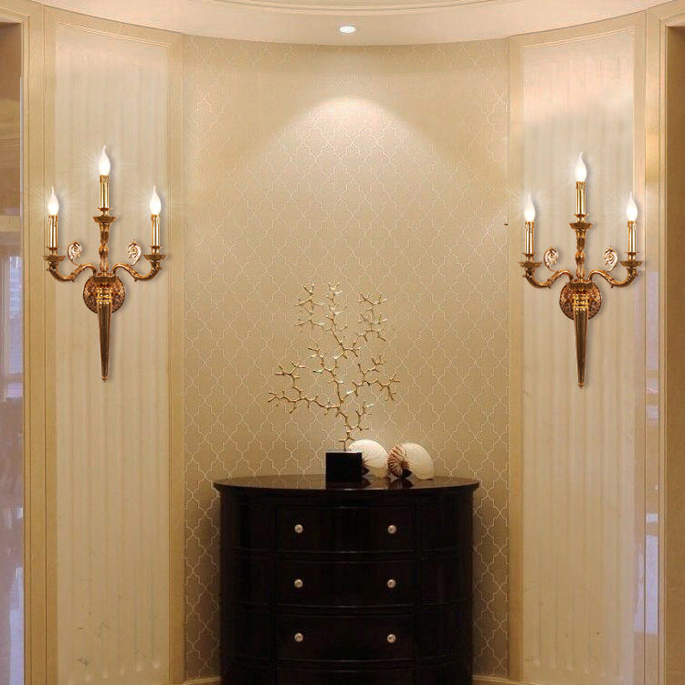 Candelabra Carved Curved Rod 3-Light Wall Lamp
