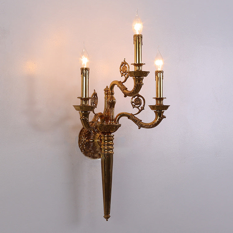 Candelabra Carved Curved Rod 3-Light Wall Lamp