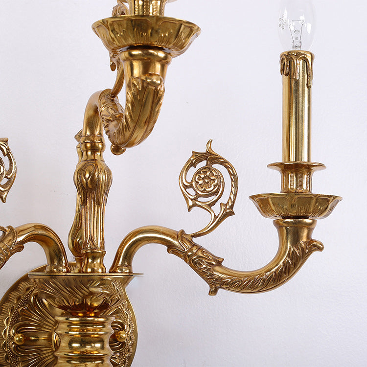 Candelabra Carved Curved Rod 3-Light Wall Lamp