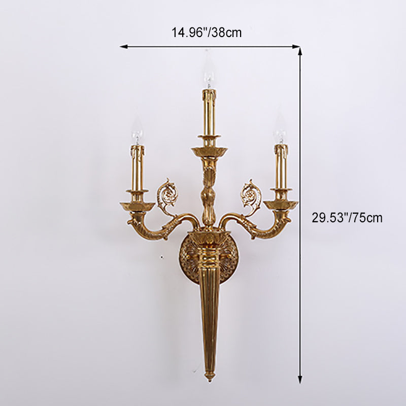 Candelabra Carved Curved Rod 3-Light Wall Lamp