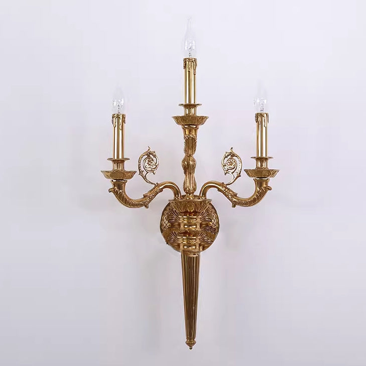 Candelabra Carved Curved Rod 3-Light Wall Lamp