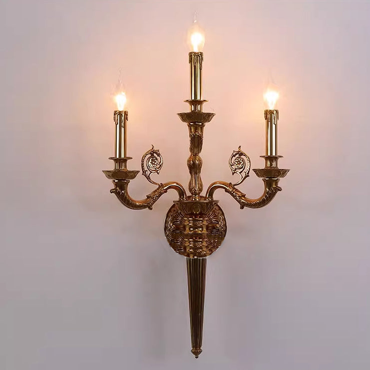 Candelabra Carved Curved Rod 3-Light Wall Lamp