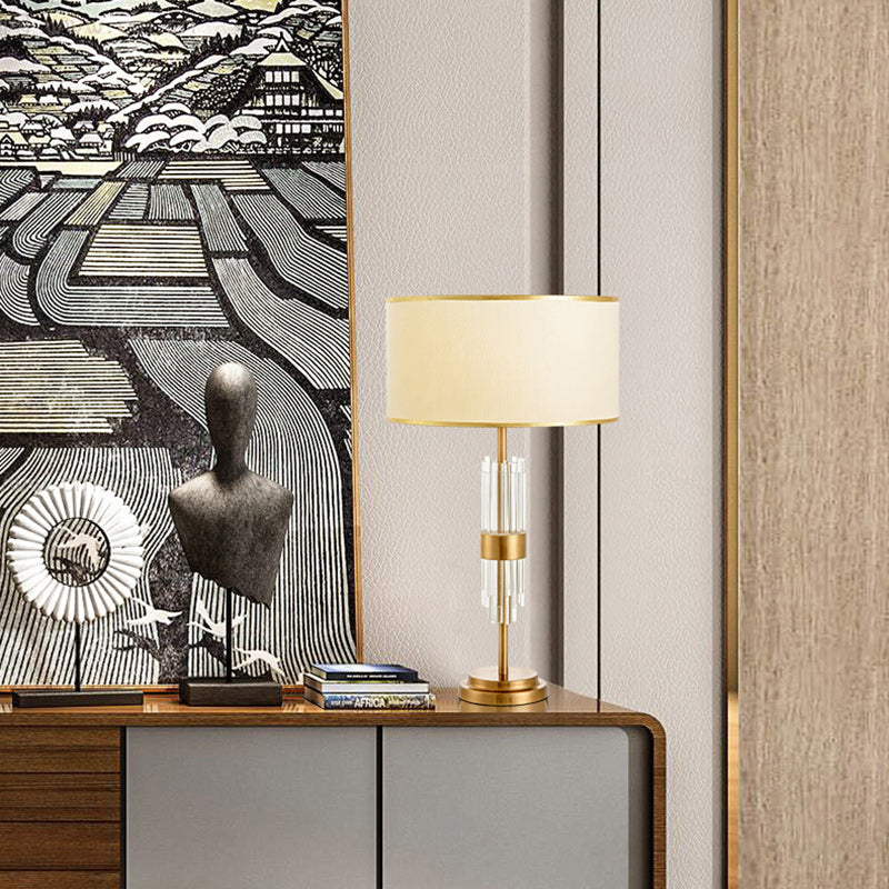 Round Cylinder Fabric Glass Table Lamp