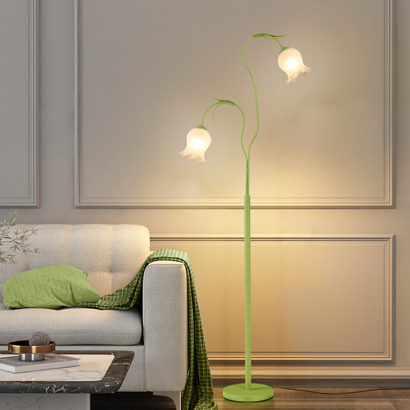 Long Flower Iron Frame 2-Light Floor Lamp