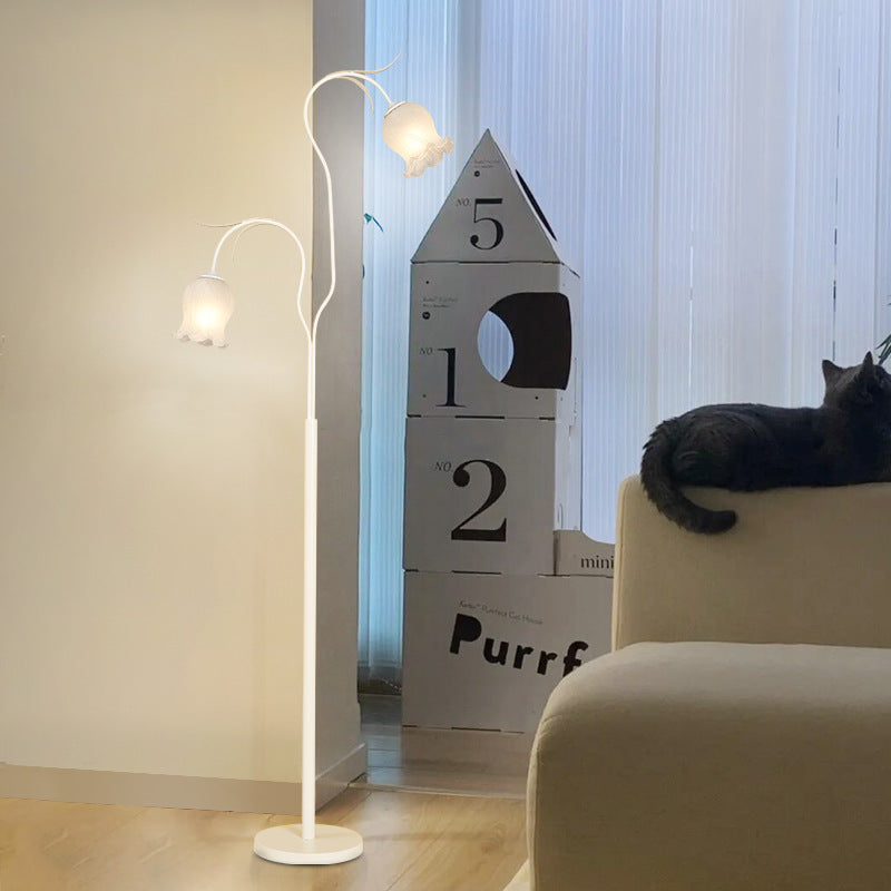Long Flower Iron Frame 2-Light Floor Lamp