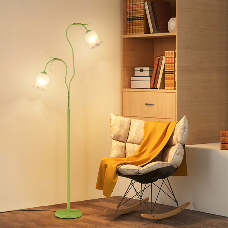 Long Flower Iron Frame 2-Light Floor Lamp