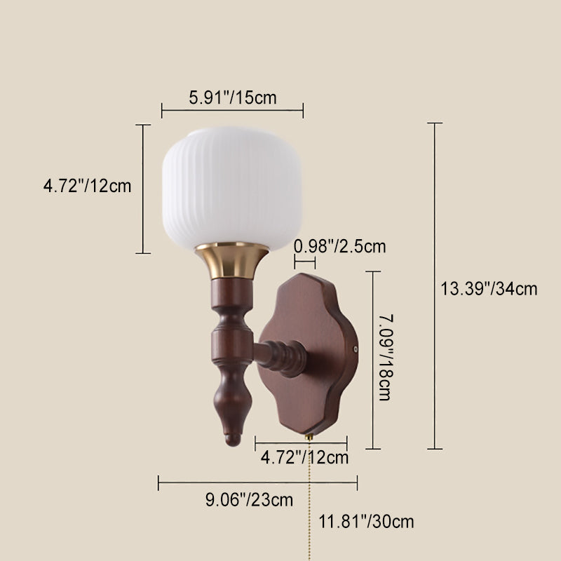 Round Trapezoidal Orb Wood Wall Lamp