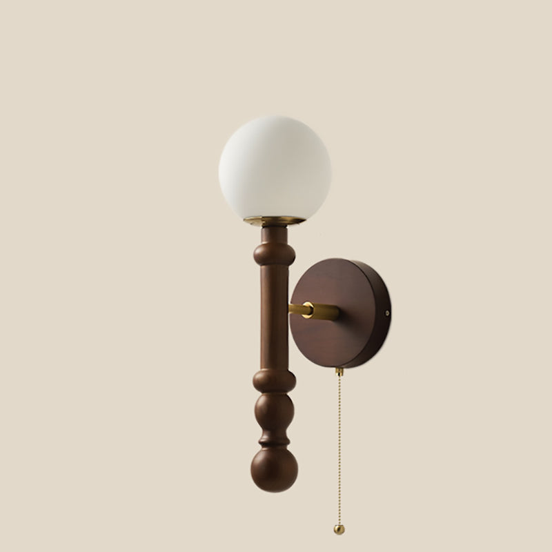 Round Trapezoidal Orb Wood Wall Lamp