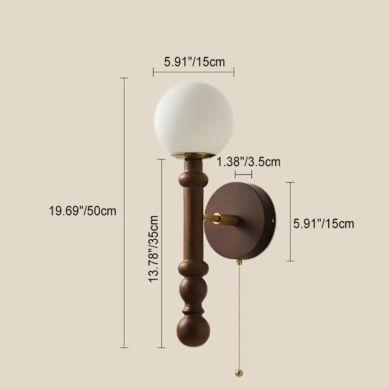 Round Trapezoidal Orb Wood Wall Lamp