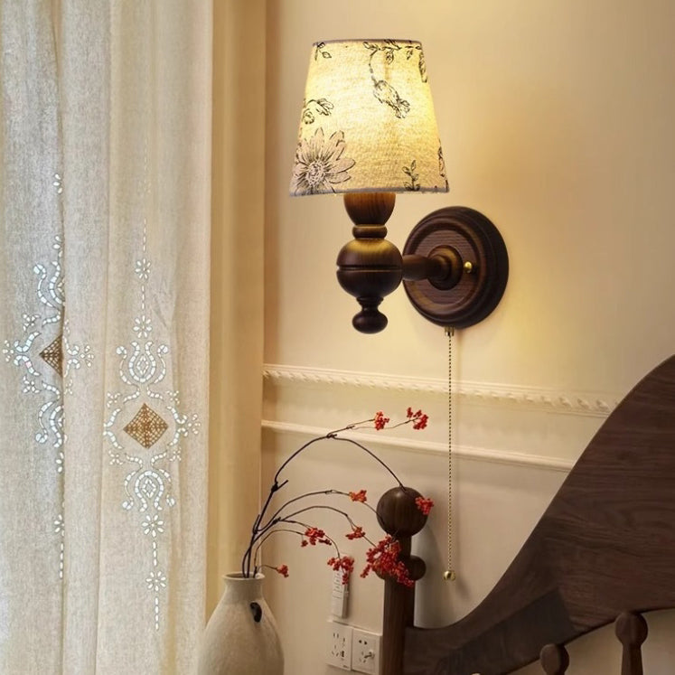 Round Trapezoidal Orb Wood Wall Lamp