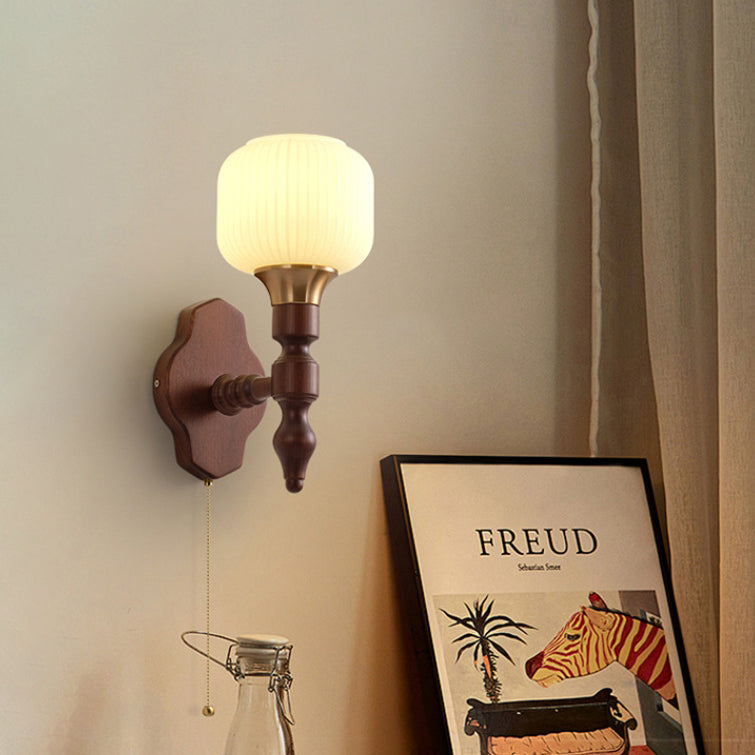 Round Trapezoidal Orb Wood Wall Lamp