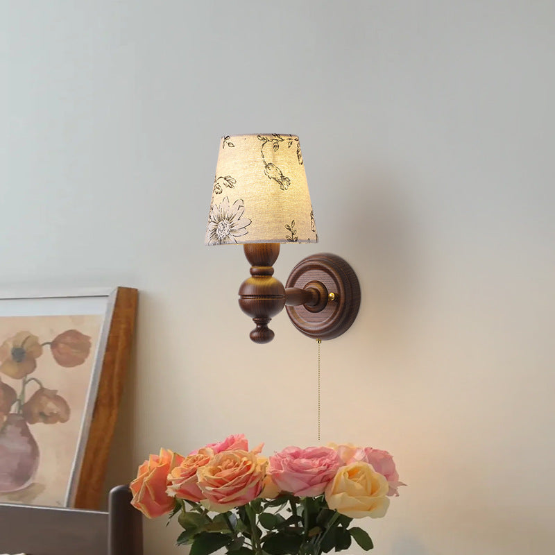 Round Trapezoidal Orb Wood Wall Lamp