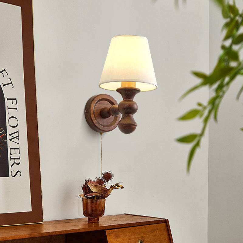Round Trapezoidal Orb Wood Wall Lamp