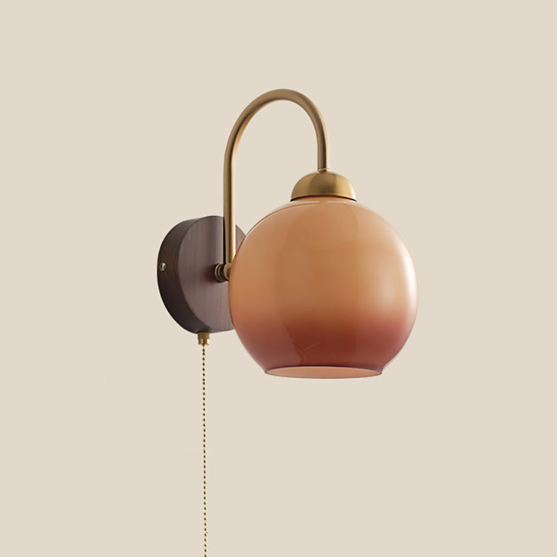 Round Trapezoidal Orb Wood Wall Lamp