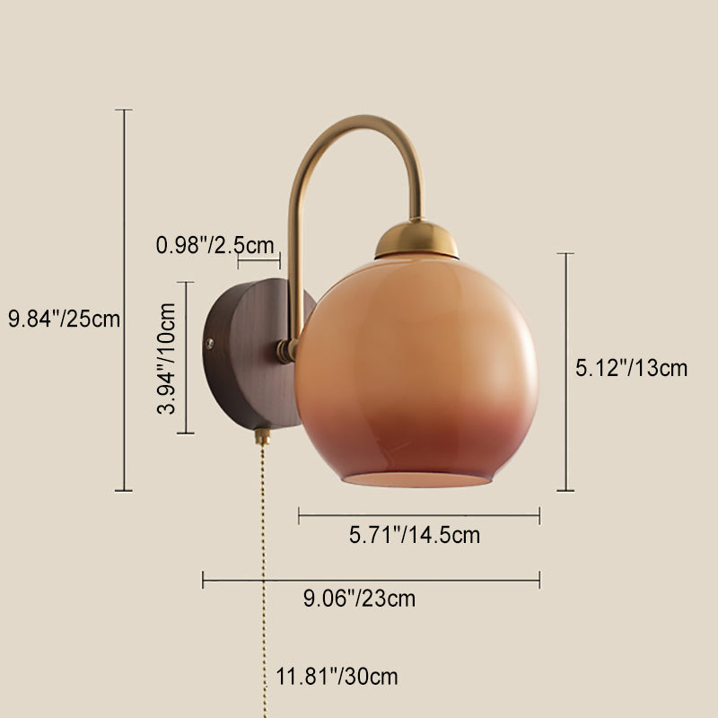 Round Trapezoidal Orb Wood Wall Lamp