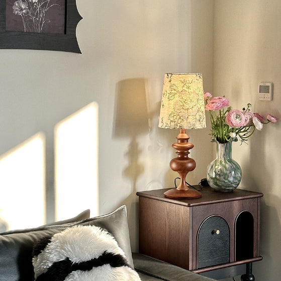 Round Solid Wood Trapezoidal Table Lamp