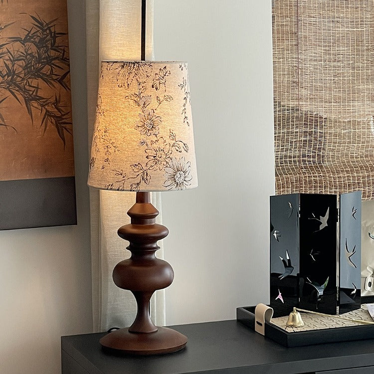 Round Solid Wood Trapezoidal Table Lamp