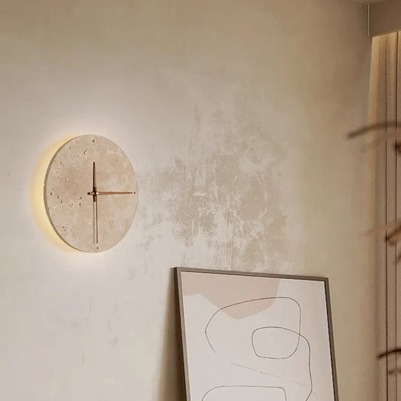 Round Clock Yellow Travertine Wall Lamp
