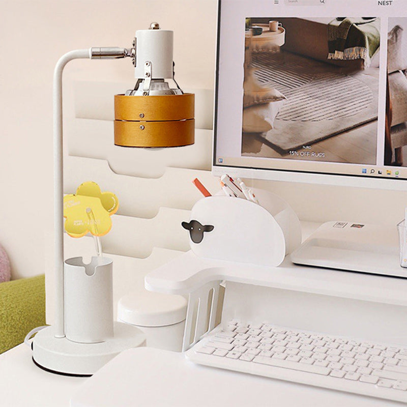 Round Wood Iron Frame Table Lamp