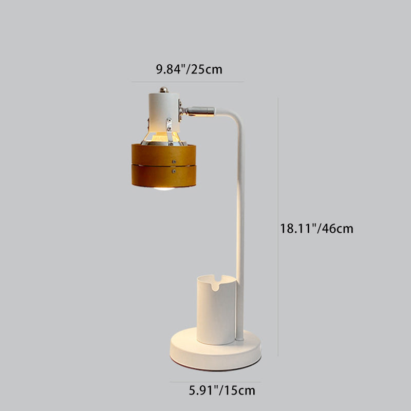 Round Wood Iron Frame Table Lamp