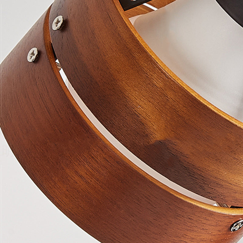 Round Wood Iron Frame Table Lamp