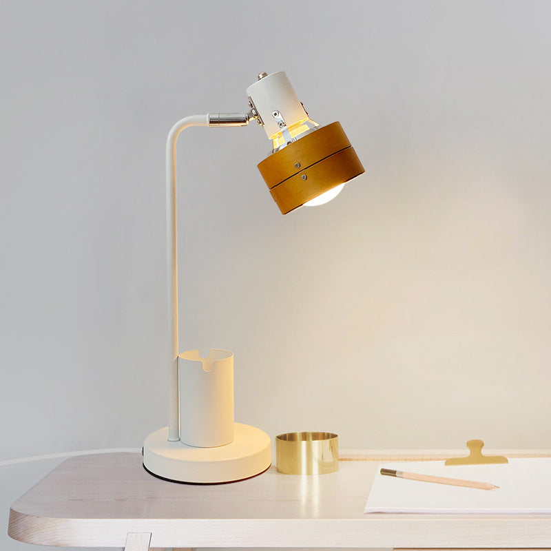 Round Wood Iron Frame Table Lamp