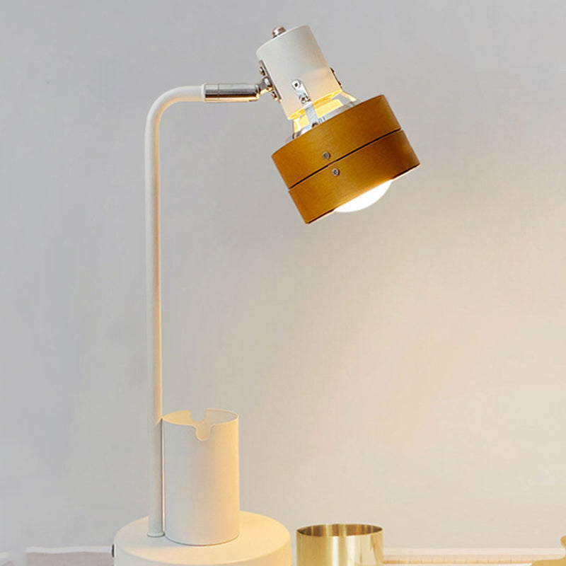 Round Wood Iron Frame Table Lamp